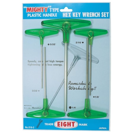 Eight Tool HEX KEY T-HANDLE LONG SET, 5PC 3/32-1/4INCH 018-S2